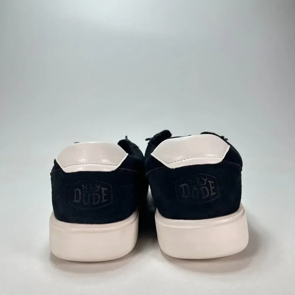 HEYDUDE Hudson M Suede Vintage Varsity Black Casual Sneakers Shoes Men's Size 12